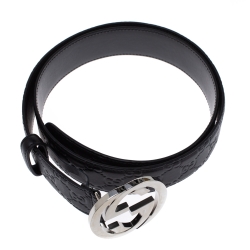 Pre Owned Gucci Black Guccissima Leather Interlocking G Buckle Belt 105CM