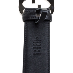 مملوكة مسبقًا Gucci Black Guccissima Leather Interlocking G Belt 85CM