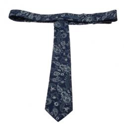 Pre Owned رباط عنق غوتشي أزرق داكن مورد حرير