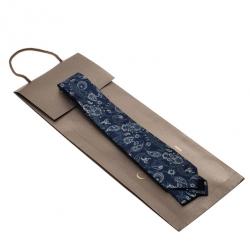 Pre Owned رباط عنق غوتشي أزرق داكن مورد حرير