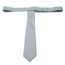 Pre Owned Gucci Light Blue Printed Silk Tie
