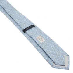 Pre Owned Gucci Light Blue Printed Silk Tie