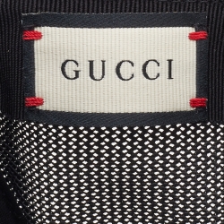 Pre Owned Gucci Black Logo Embossed Leather& Mesh Baseball Cap M