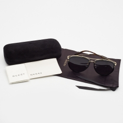 Pre Owned Gucci Black/Gold GG0662S Aviator Sunglasses