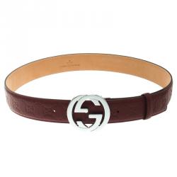 مملوكة مسبقًا حزام غوتشي إبزيم GG متشابك جلد غوتشيسيما أحمر 90 سم