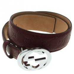 مملوكة مسبقًا حزام غوتشي إبزيم GG متشابك جلد غوتشيسيما أحمر 90 سم