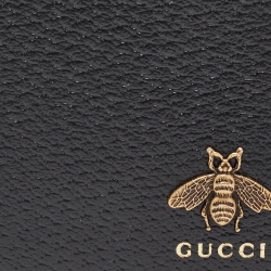 Pre Owned Gucci Black Leather Animalier Bifold Compact Wallet
