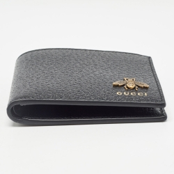 Pre Owned Gucci Black Leather Animalier Bifold Compact Wallet