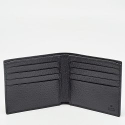 Pre Owned Gucci Black Leather Animalier Bifold Compact Wallet