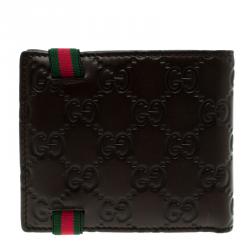 Gucci Dark Brown Guccissima Leather Web Detail Bi Fold Wallet