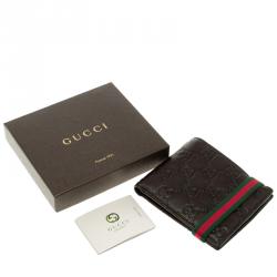 Gucci Dark Brown Guccissima Leather Web Detail Bi Fold Wallet