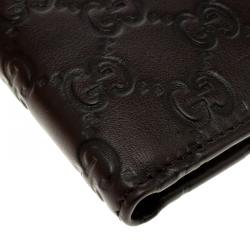 Gucci Dark Brown Guccissima Leather Web Detail Bi Fold Wallet