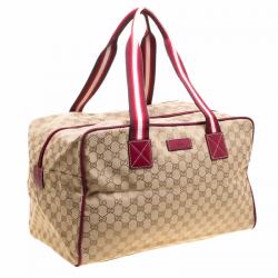 Gucci Beige/Burgundy GG Canvas Carryall Duffel Bag