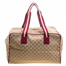 Gucci Beige/Burgundy GG Canvas Carryall Duffel Bag