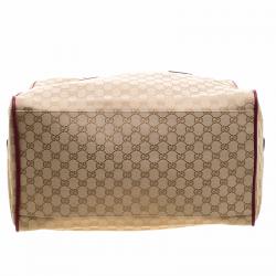 Gucci Beige/Burgundy GG Canvas Carryall Duffel Bag