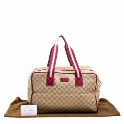 Gucci Beige/Burgundy GG Canvas Carryall Duffel Bag