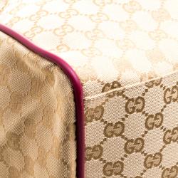 Gucci Beige/Burgundy GG Canvas Carryall Duffel Bag