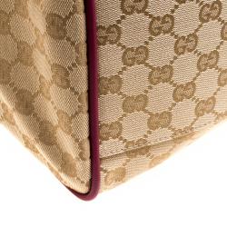 Gucci Beige/Burgundy GG Canvas Carryall Duffel Bag