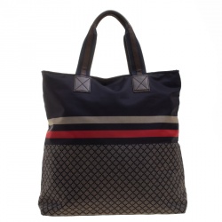Pre Owned Gucci Dark Blue Web Diamante Nylon Tall Zip Tote 