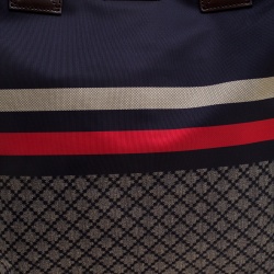 Pre Owned Gucci Dark Blue Web Diamante Nylon Tall Zip Tote 