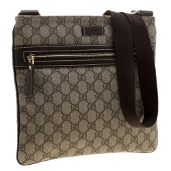 Pre Owned Gucci Beige/Brown GG Supreme Canvas Small Flat Messenger Bag
