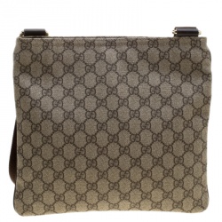 Pre Owned Gucci Beige/Brown GG Supreme Canvas Small Flat Messenger Bag