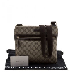 Pre Owned Gucci Beige/Brown GG Supreme Canvas Small Flat Messenger Bag