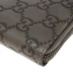 Gucci Taupe Guccissima Leather Zip Around Wallet 