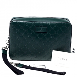 Gucci Dark Green Guccissima Leather Pouch 