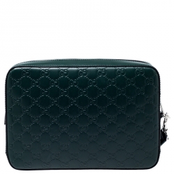 Gucci Dark Green Guccissima Leather Pouch 