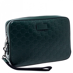 Gucci Dark Green Guccissima Leather Pouch 