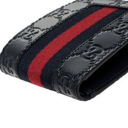 Gucci Navy Bllue Guccissima Leather Web Bifold Wallet