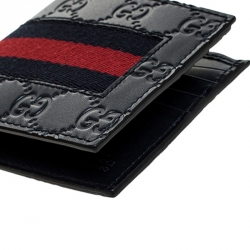 Gucci Navy Bllue Guccissima Leather Web Bifold Wallet