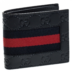 Gucci Navy Bllue Guccissima Leather Web Bifold Wallet