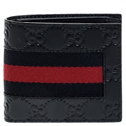 Gucci Navy Bllue Guccissima Leather Web Bifold Wallet