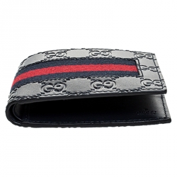 Gucci Navy Bllue Guccissima Leather Web Bifold Wallet