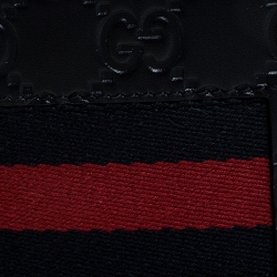 Gucci Navy Bllue Guccissima Leather Web Bifold Wallet