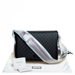Gucci Black GG Supreme Canvas and Leather Web Messenger Bag