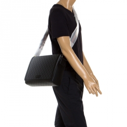 Gucci Black GG Supreme Canvas and Leather Web Messenger Bag