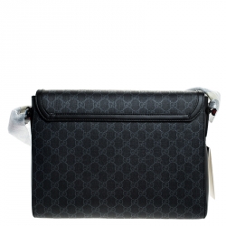 Gucci Black GG Supreme Canvas and Leather Web Messenger Bag