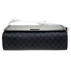Gucci Black GG Supreme Canvas and Leather Web Messenger Bag