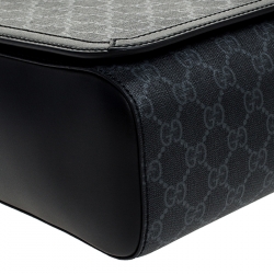 Gucci Black GG Supreme Canvas and Leather Web Messenger Bag