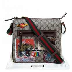 Gucci Beige GG Supreme Canvas and Leather Courrier Messenger Bag