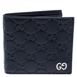 Gucci Navy Blue Guccissima Leather Bifold Wallet