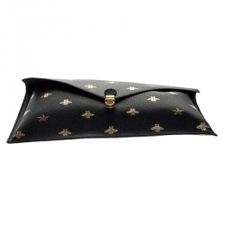 مملوكة مسبقًا Gucci Black Bee Star Leather Portfolio Clutch