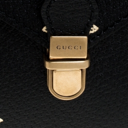 مملوكة مسبقًا Gucci Black Bee Star Leather Portfolio Clutch