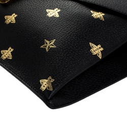 مملوكة مسبقًا Gucci Black Bee Star Leather Portfolio Clutch
