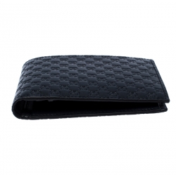 مملوكة مسبقًا Gucci Navy Blue Microguccissima Leather Bifold Wallet