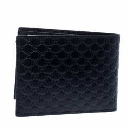 مملوكة مسبقًا Gucci Navy Blue Microguccissima Leather Bifold Wallet