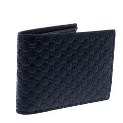 مملوكة مسبقًا Gucci Navy Blue Microguccissima Leather Bifold Wallet